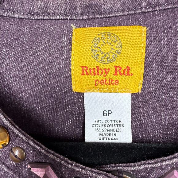 Ruby Rd Petite Denim Jacket Womens 6P Small Purple Studded Boho Festival Western - Picture 6 of 13